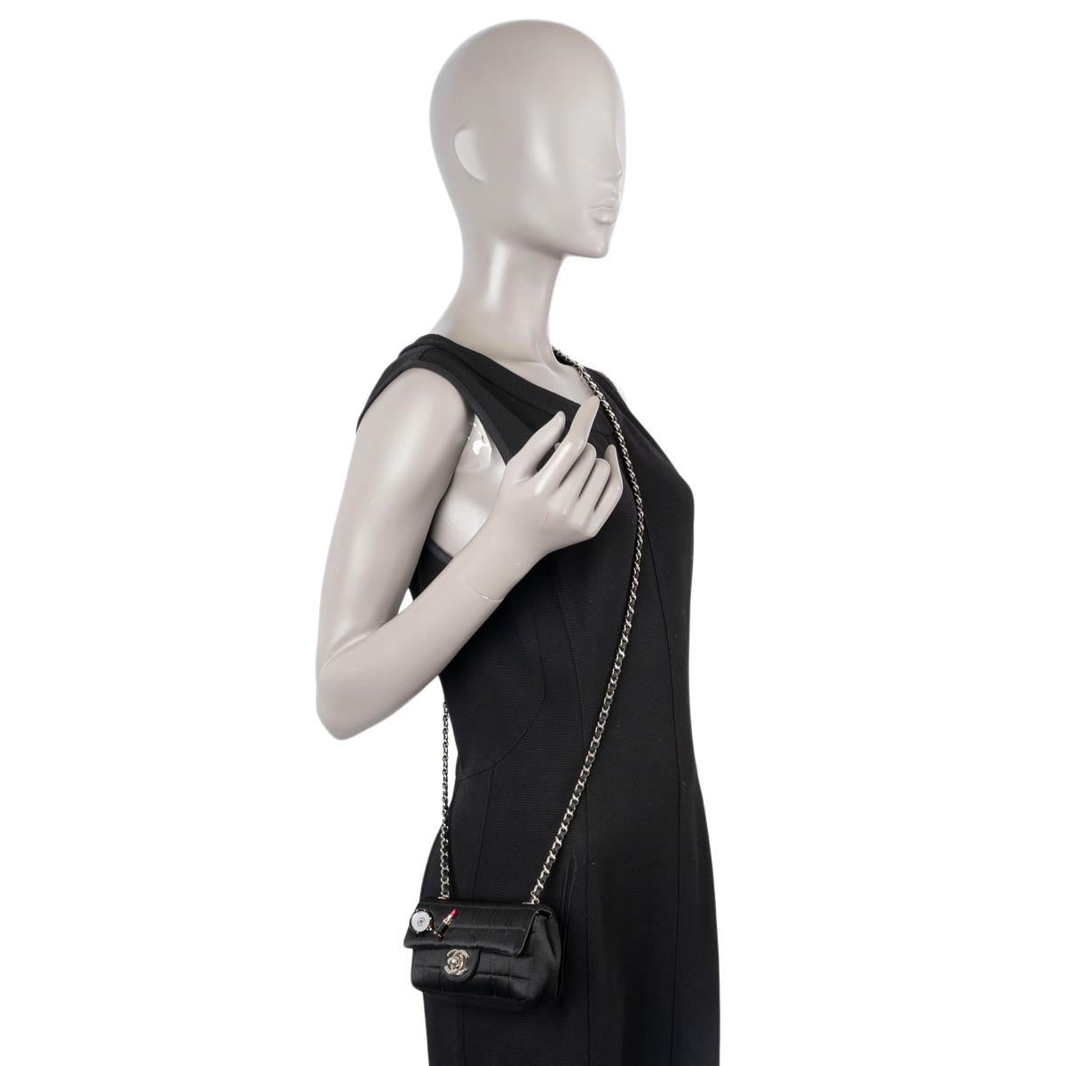 CHANEL black 2004 MIRROR & LIPSTICK SATIN MINI Shoulder Bag For Sale 4