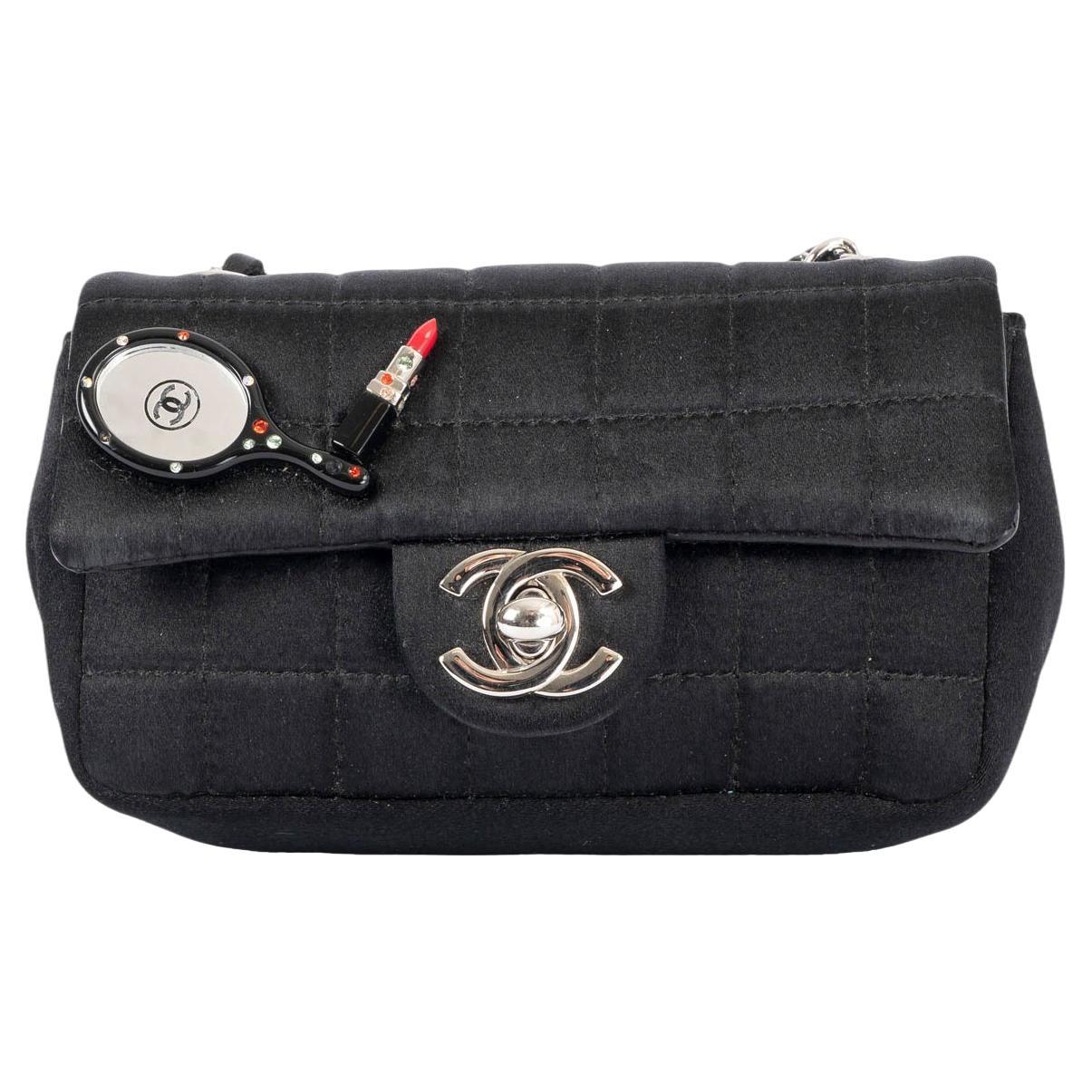 CHANEL black 2004 MIRROR & LIPSTICK SATIN MINI Shoulder Bag For Sale