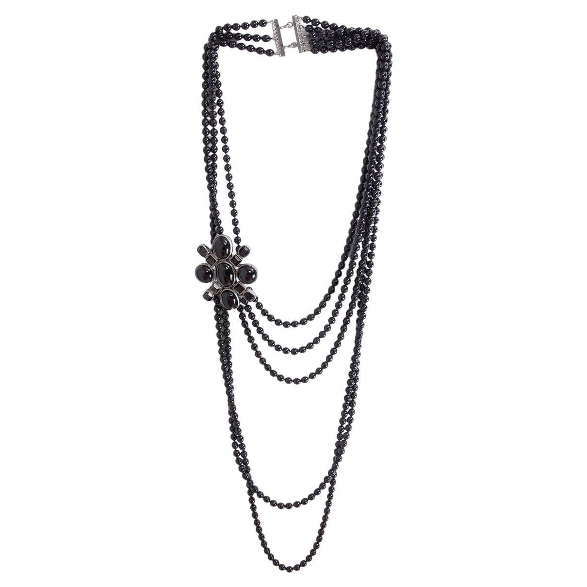 CHANEL black 2005 05P BEADED MULTISTRAND Necklace For Sale
