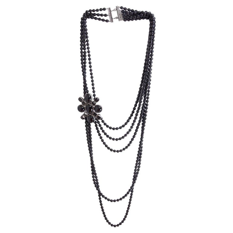 CHANEL black 2005 05P BEADED MULTISTRAND Necklace For Sale at 1stDibs