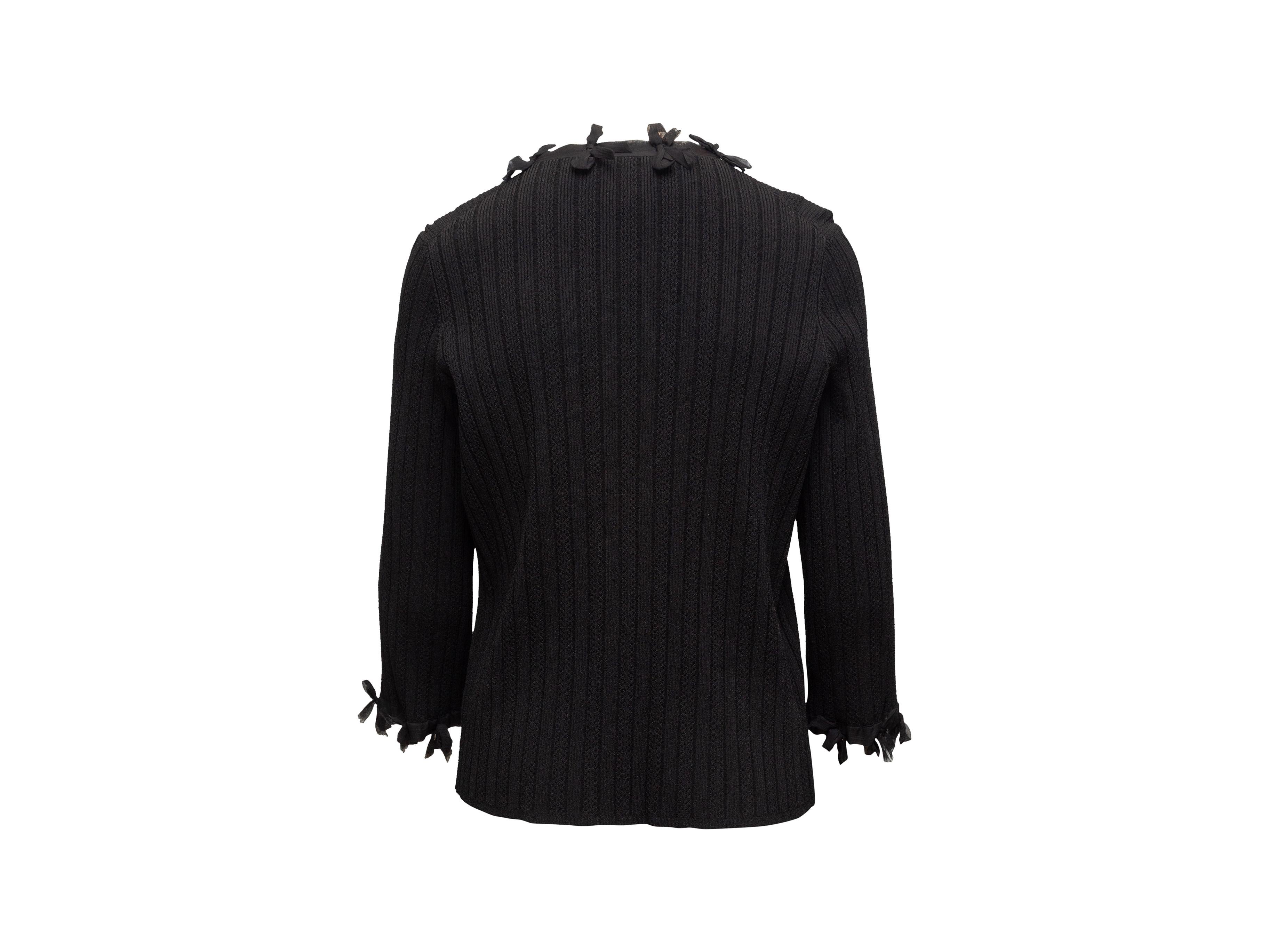 Chanel Black 2006 Rib Knit Bow Cardigan In Good Condition In New York, NY