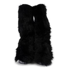 CHANEL black 2010 10K FAUR FUR WEDGE Boots Shoes 40