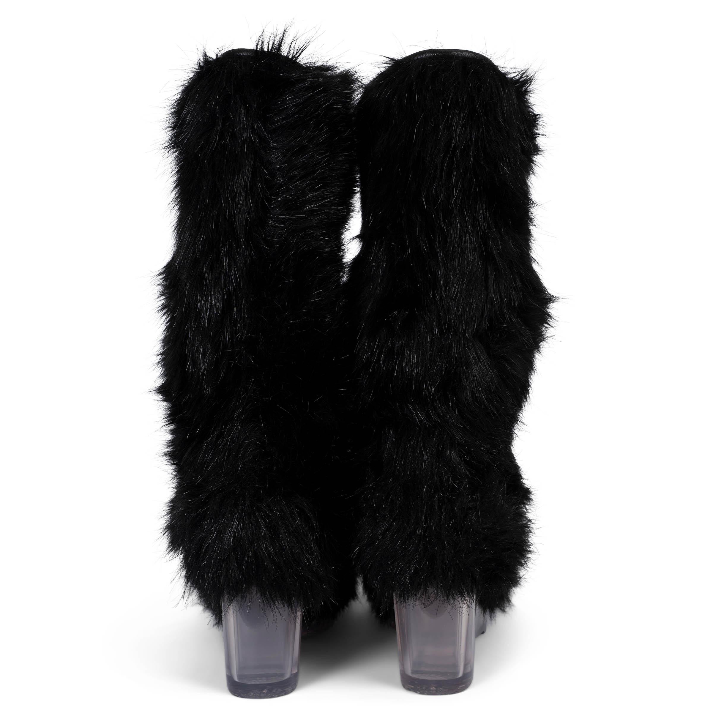 Women's CHANEL black 2010 10K FAUR FUR WEDGE Boots Shoes 40 For Sale