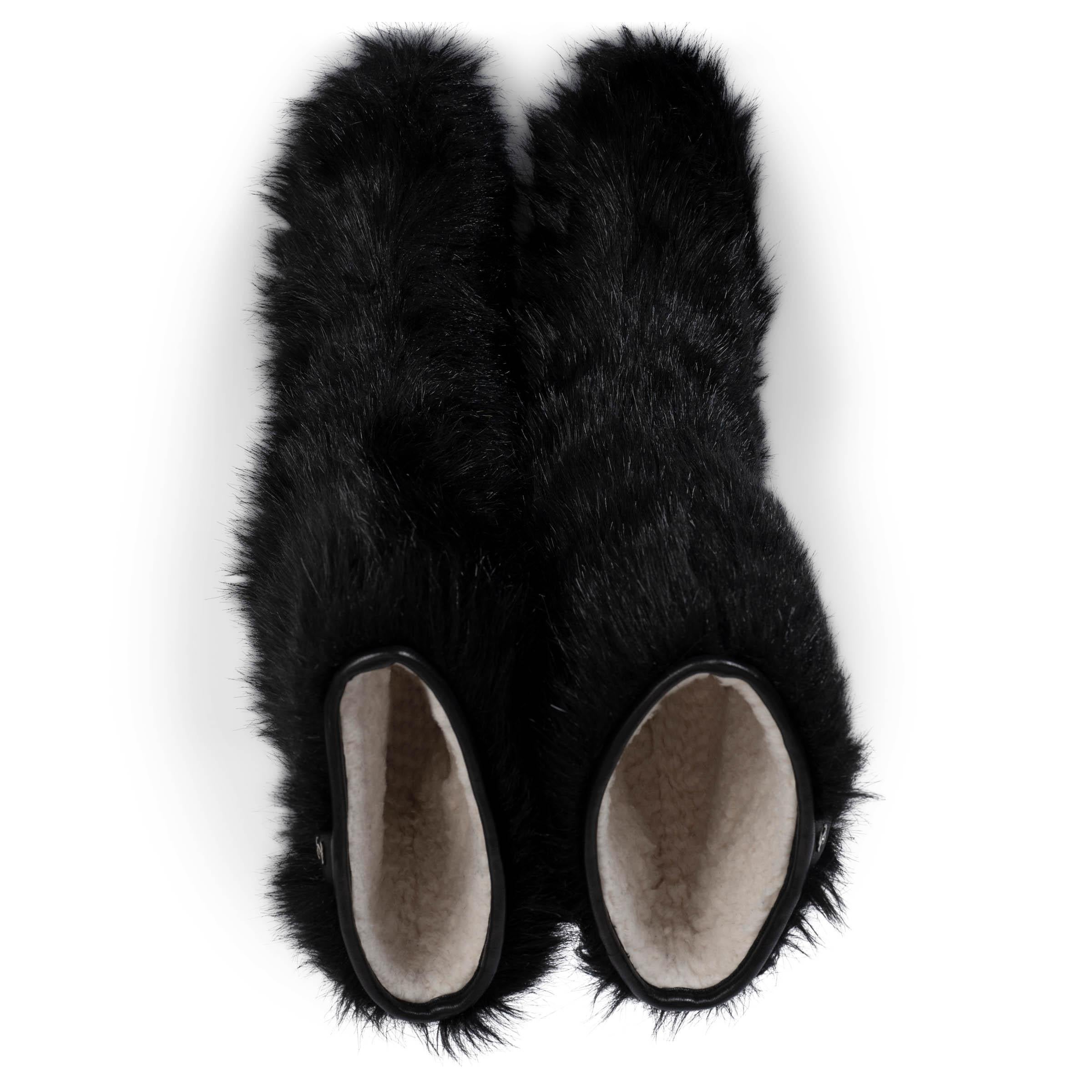 CHANEL black 2010 10K FAUR FUR WEDGE Boots Shoes 40 For Sale 1