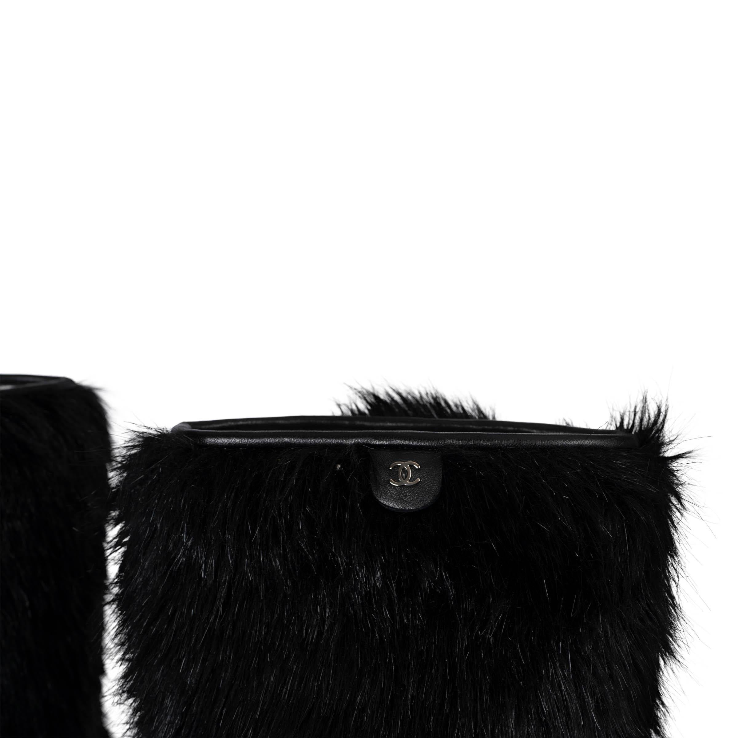 CHANEL black 2010 10K FAUR FUR WEDGE Boots Shoes 40 For Sale 3