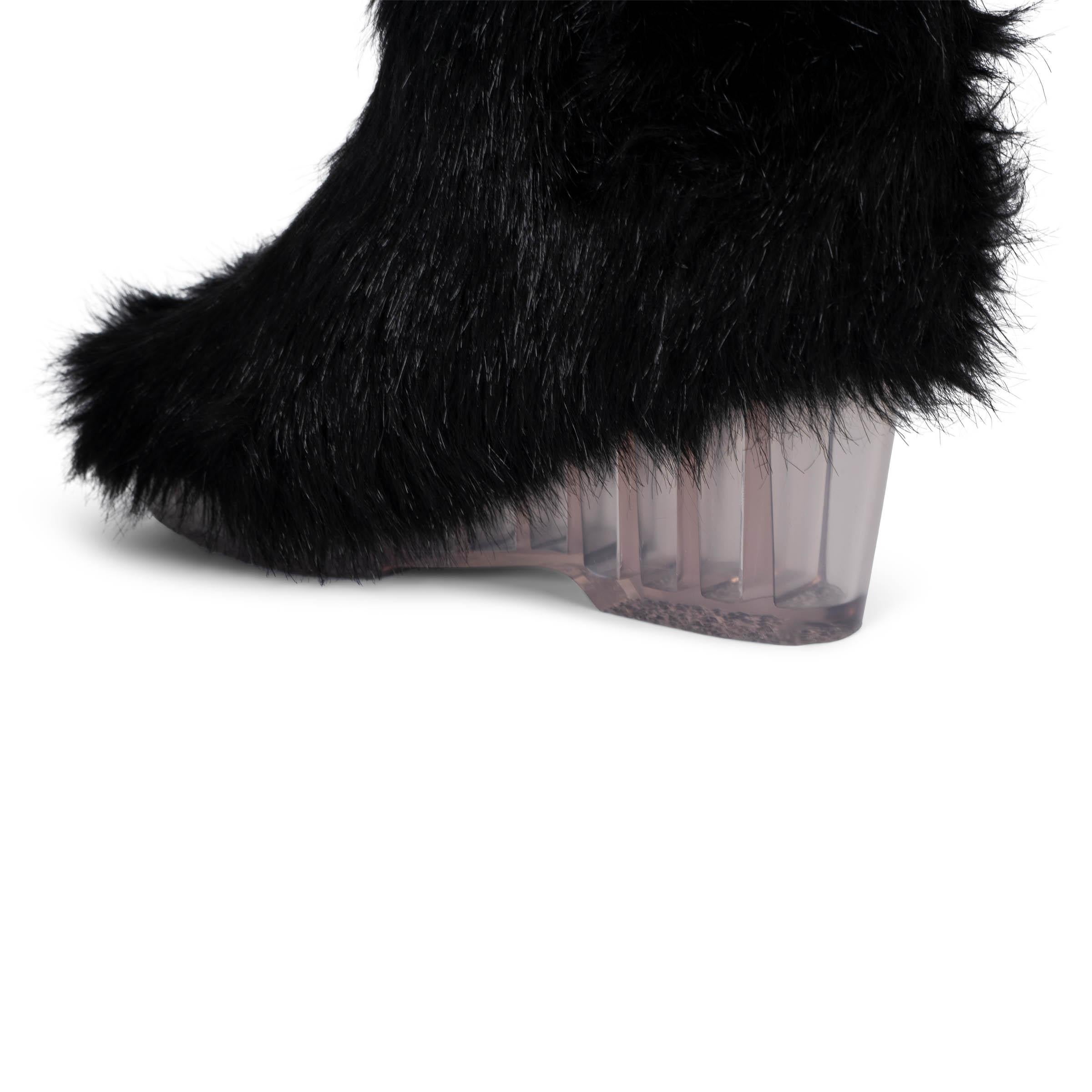 CHANEL black 2010 10K FAUR FUR WEDGE Boots Shoes 40 For Sale 4