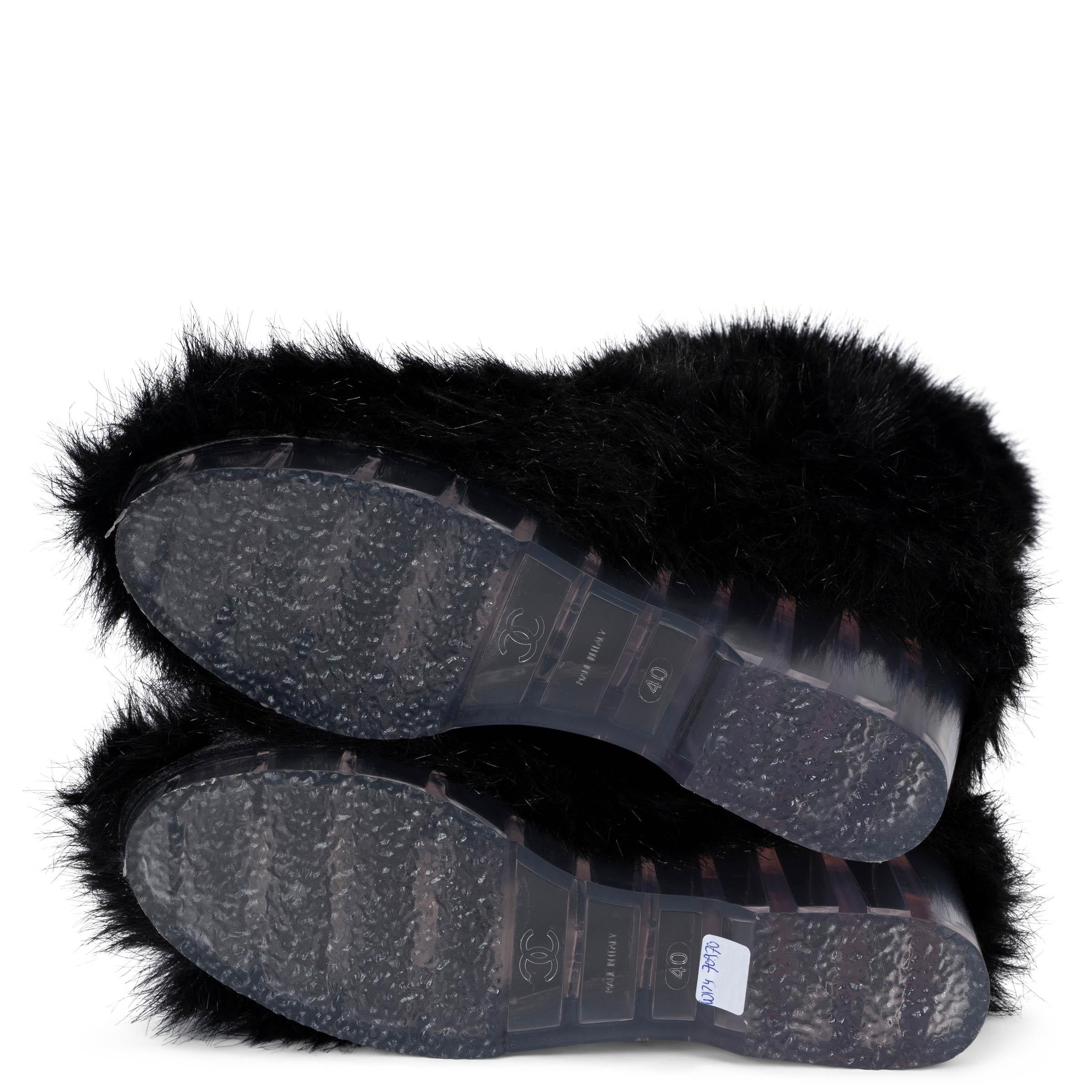 CHANEL black 2010 10K FAUR FUR WEDGE Boots Shoes 40 For Sale 5