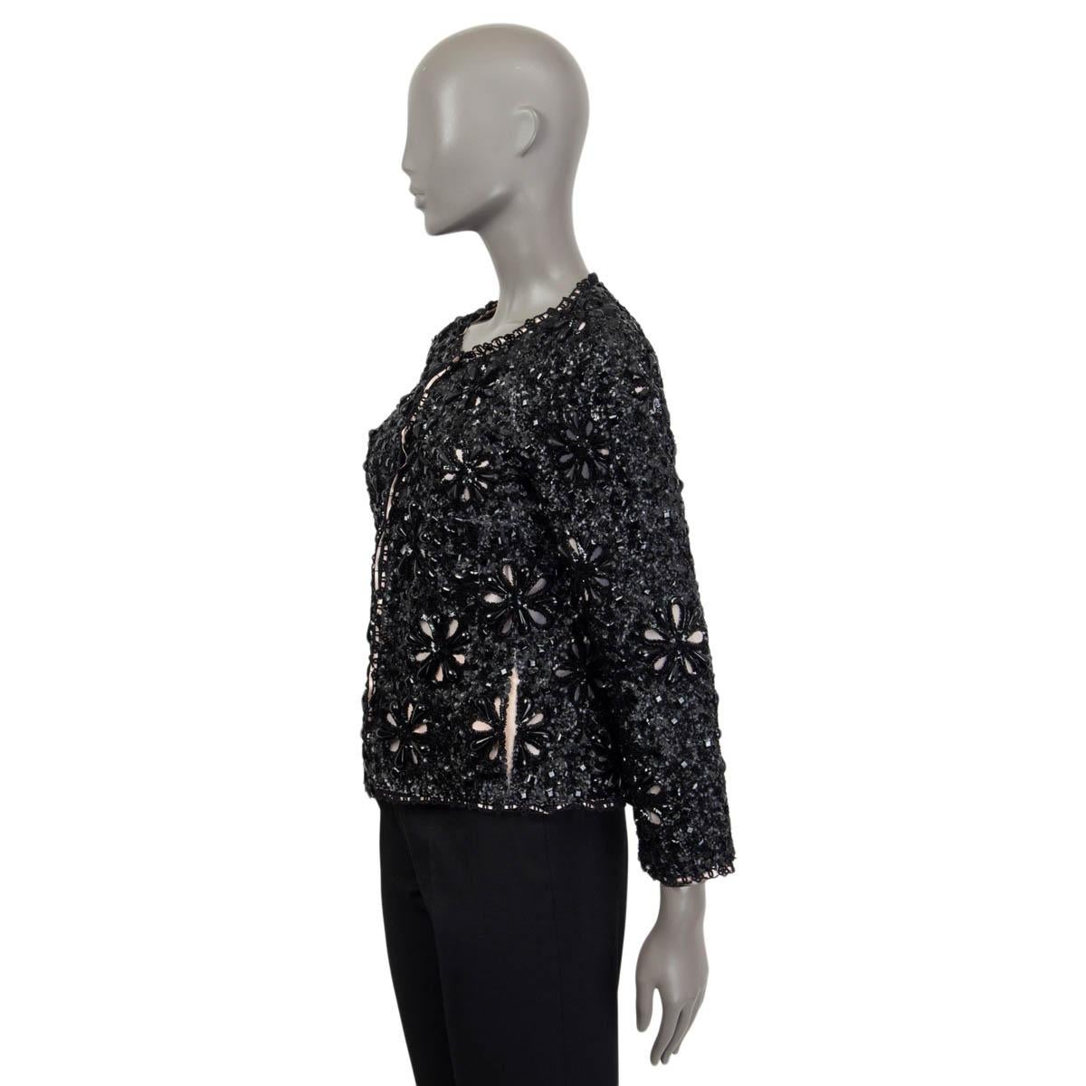 Women's CHANEL black 2010 SEQUIN & FLOWER EMBELLISHED Evening Jacket 40 M For Sale