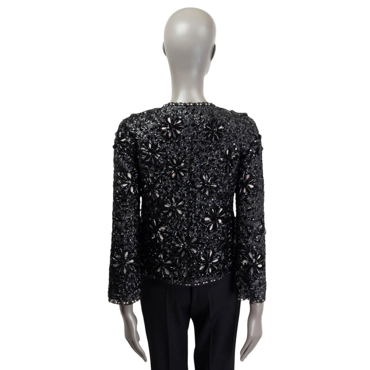 CHANEL black 2010 SEQUIN & FLOWER EMBELLISHED Evening Jacket 40 M For Sale 1