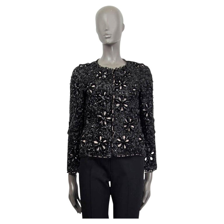 Chanel Black Sequin Open Front Cropped Suit Jacket 36 Embellished
