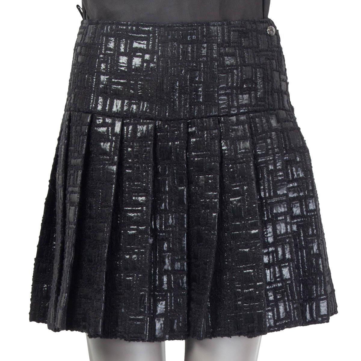 Black CHANEL black 2013 13K PLEATED TEXTURED MINI Skirt 38 S