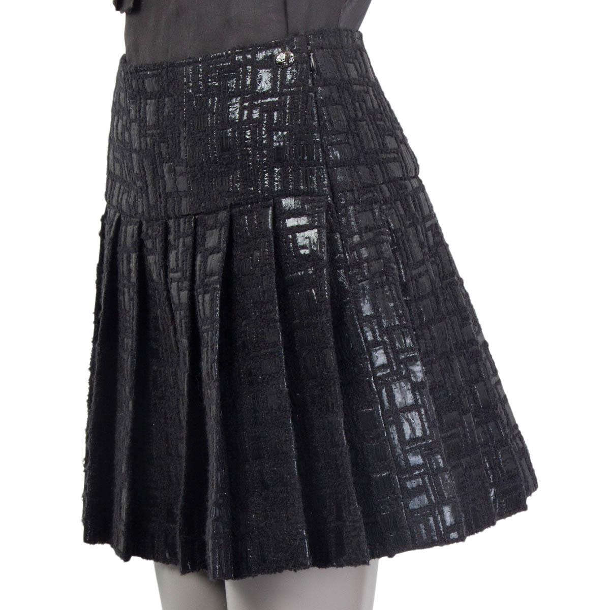 Women's CHANEL black 2013 13K PLEATED TEXTURED MINI Skirt 38 S