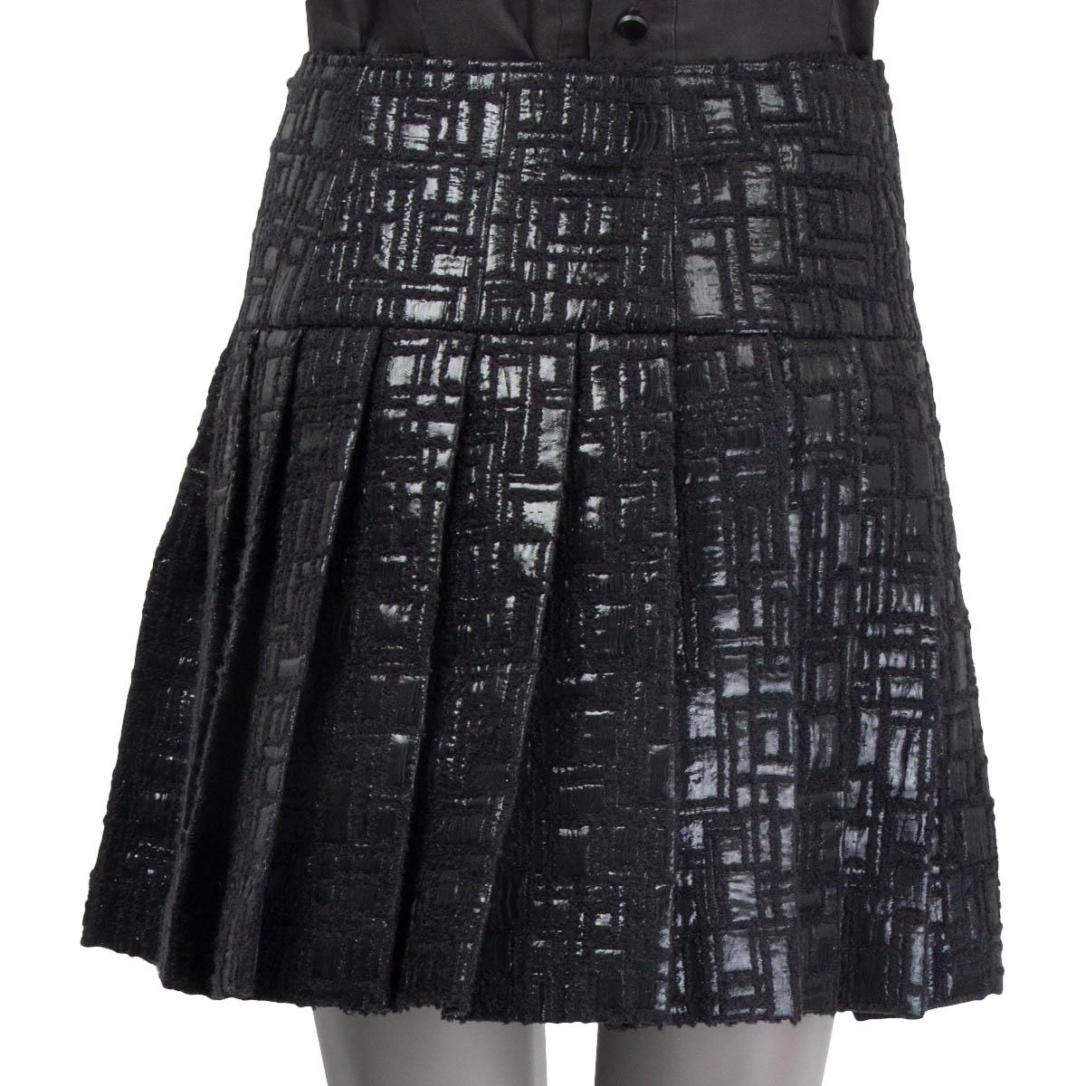 CHANEL black 2013 13K PLEATED TEXTURED MINI Skirt 38 S 1
