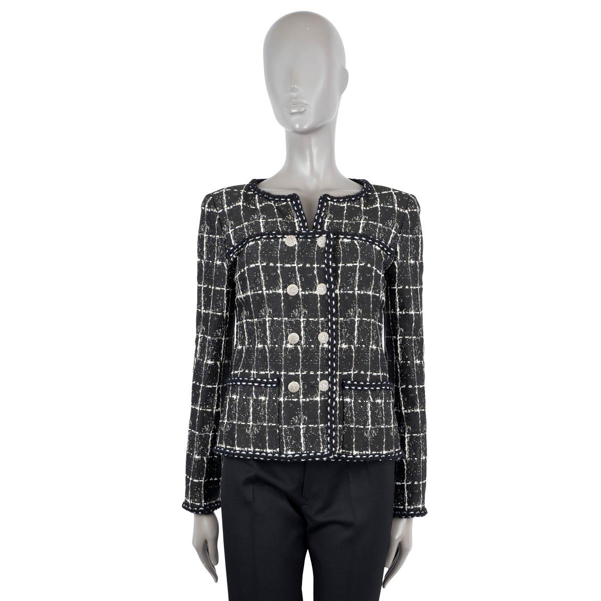 Women's CHANEL black 2014 14P DOUBLE BREASTED BRAID TRIM TWEED Jacket 40 M For Sale