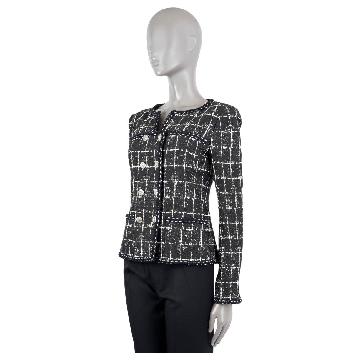 CHANEL black 2014 14P DOUBLE BREASTED BRAID TRIM TWEED Jacket 40 M For Sale 1