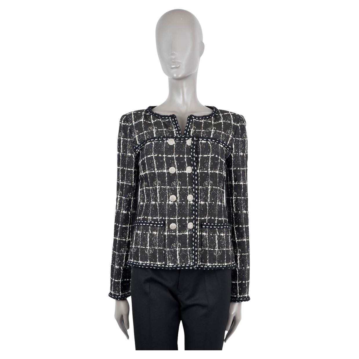 CHANEL black 2014 14P DOUBLE BREASTED BRAID TRIM TWEED Jacket 40 M For Sale