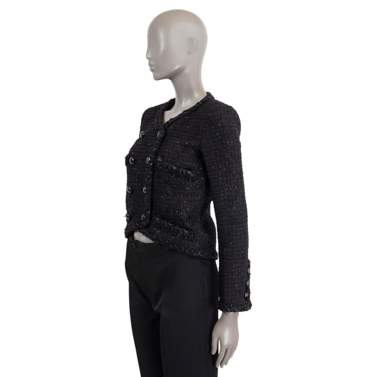 CHANEL black 2015 15P SEQUIN TWEED DOUBLE BREASTED Jacket 34 XXS For ...