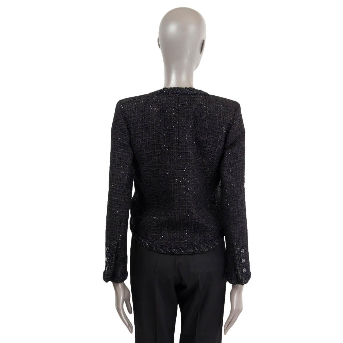 CHANEL black 2015 15P SEQUIN TWEED DOUBLE BREASTED Jacket 34 XXS For Sale 1