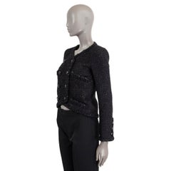 CHANEL black 2015 15P SEQUIN TWEED DOUBLE BREASTED Jacket 38 S