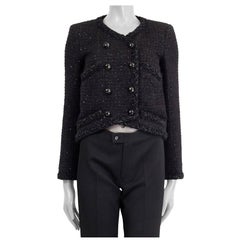 CHANEL black 2015 15P SEQUIN TWEED DOUBLE BREASTED Jacket 38 S