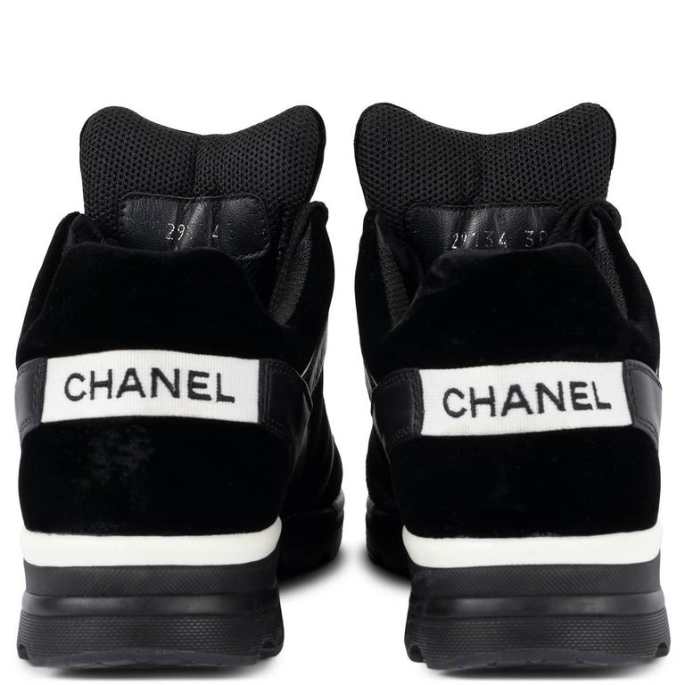 CHANEL, Shoes, Chanel Blueblack Velvet Suede And Leather Cc Low Top  Sneakers With Dust Bag