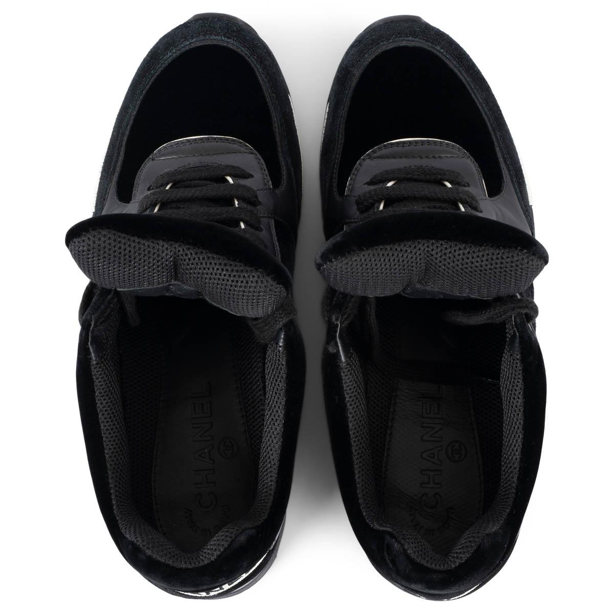 CHANEL black 2015 15P VELVET & SUEDE Sneakers Shoes 38.5 2