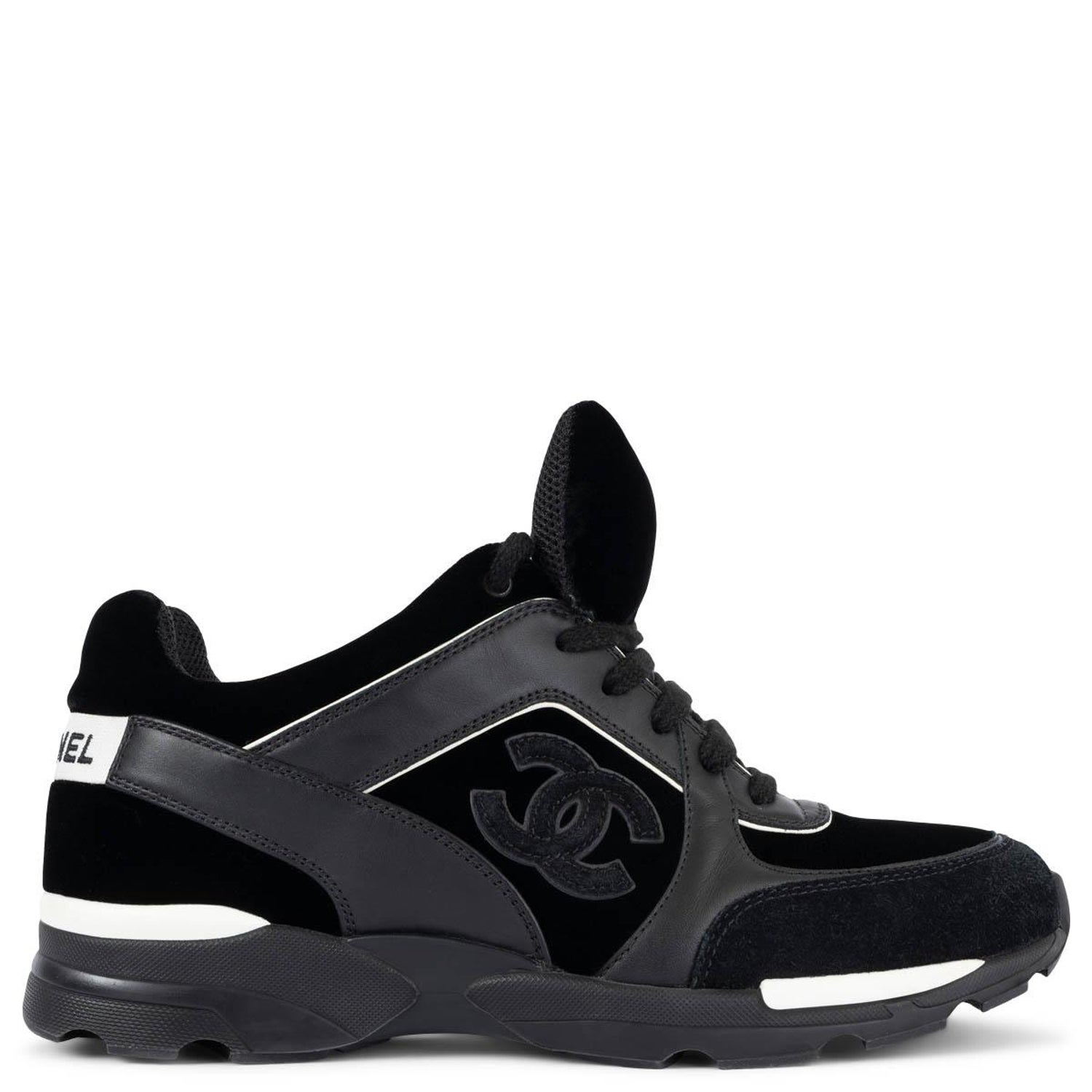 chanel sneakers black white