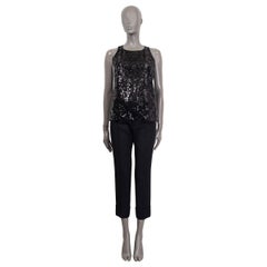 CHANEL noir 2015 FLORAL SEQUIN Tank Top Sleeveless Shirt 40 M