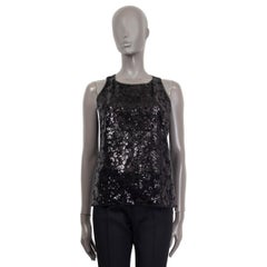 CHANEL Schwarz 2015 FLORAL SEQUIN Tank Top ärmelloses Shirt 40 M