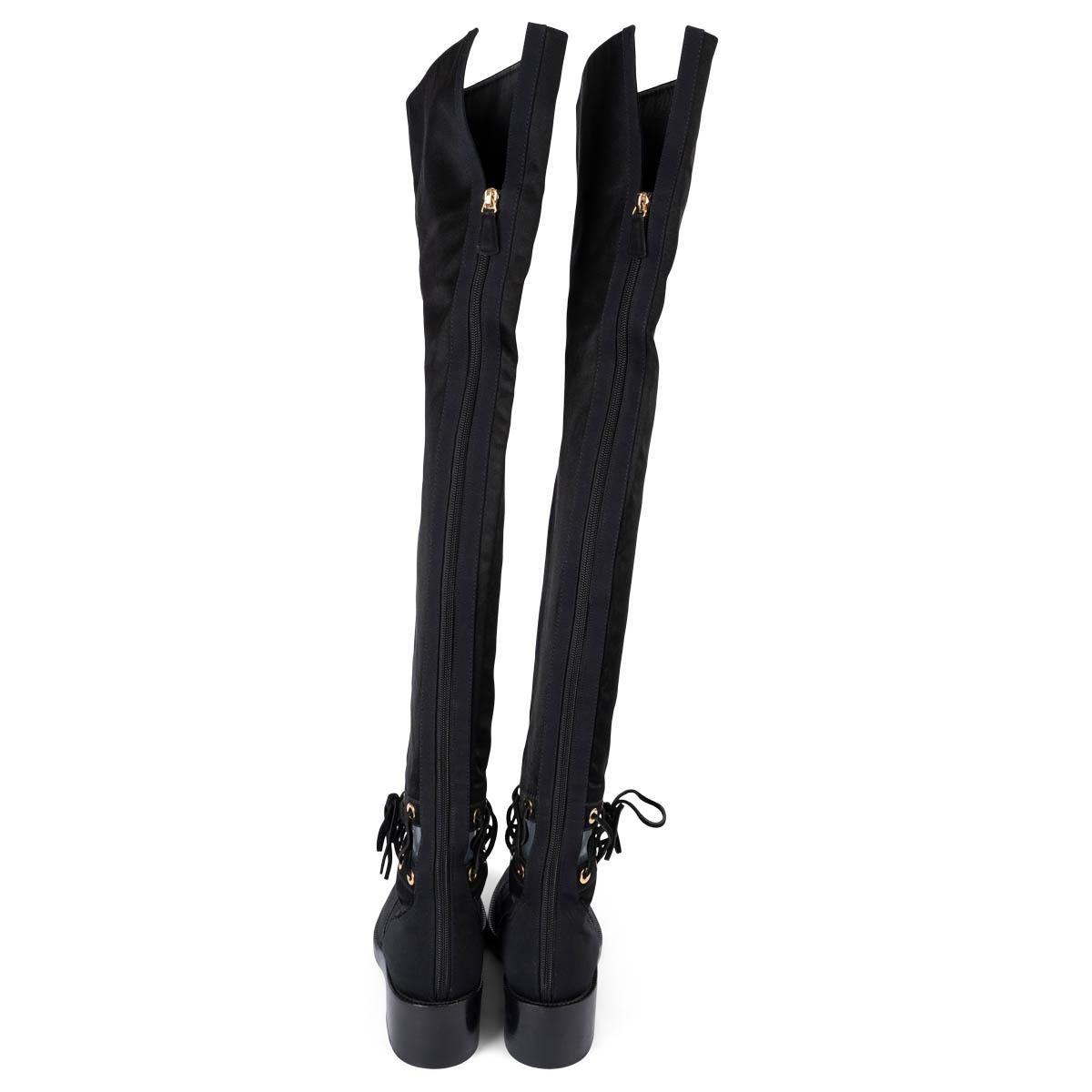 CHANEL black 2016 16K CUT-OUT SATIN OVER-KNEE Boots Shoes 39 fit 38.5 For Sale 1