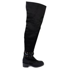 CHANEL black 2016 16K CUT-OUT SATIN OVER-KNEE Boots Shoes 39 fit 38.5