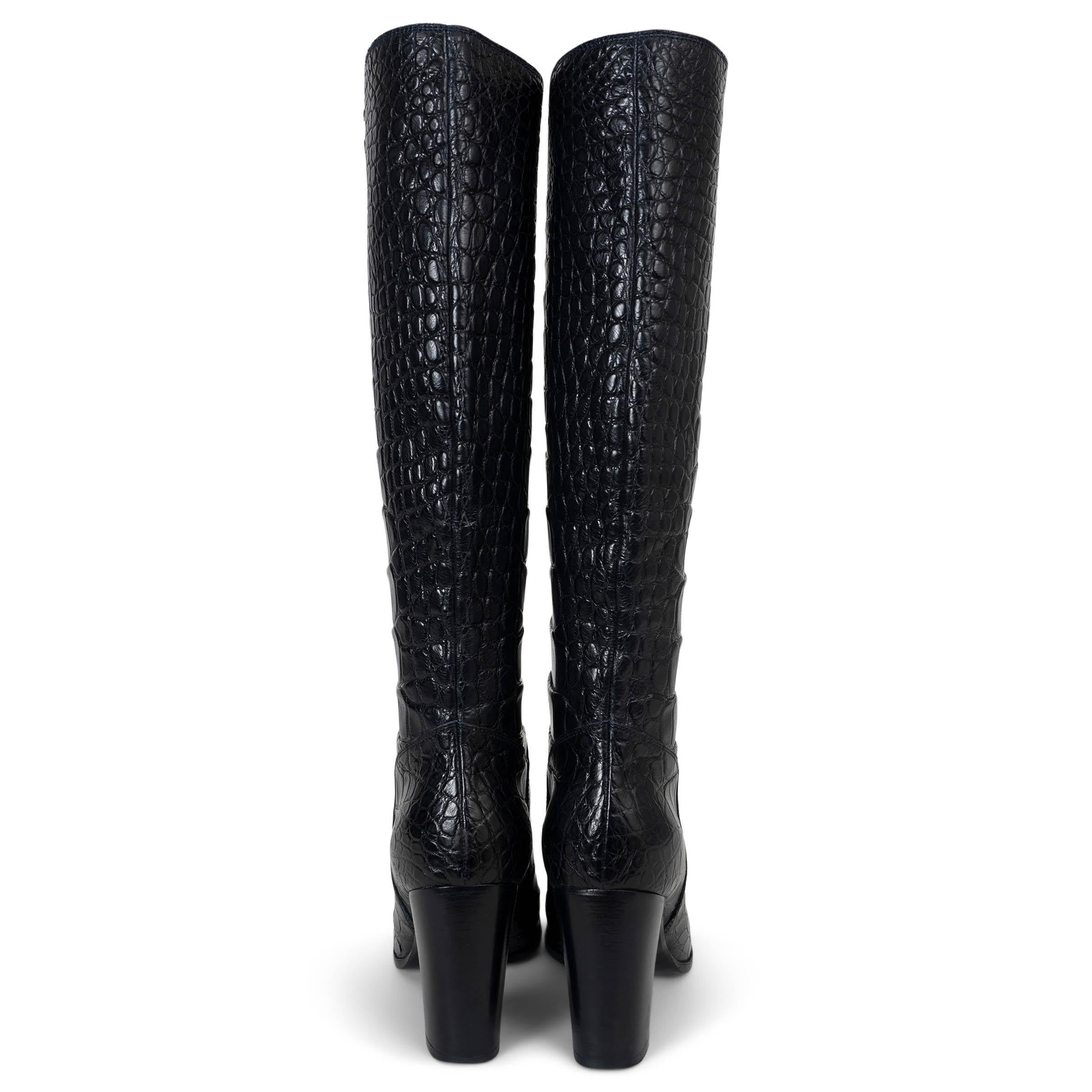 CHANEL schwarze 2016 CROC KNEE-HIGH Stiefel Schuhe 39,5 Damen im Angebot