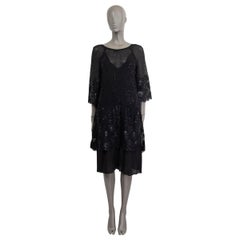 CHANEL black 2017 17P SEQUIN CAMELLIA SHEER SHIFT Dress 38 S