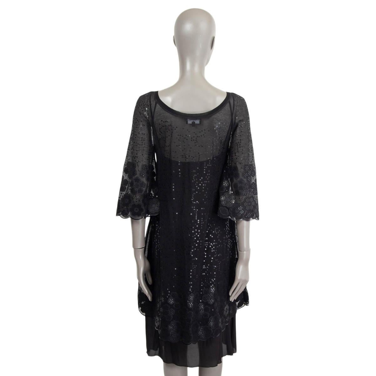 Women's CHANEL black 2017 17P SEQUIN CAMELLIA SHEER SHIFT Dress 38 S For Sale