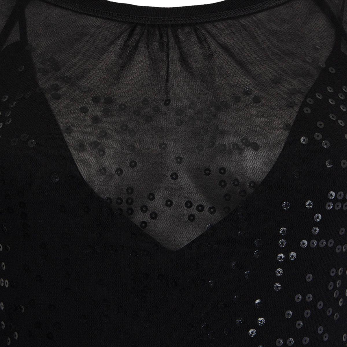 CHANEL black 2017 17P SEQUIN CAMELLIA SHEER SHIFT Dress 38 S For Sale 1