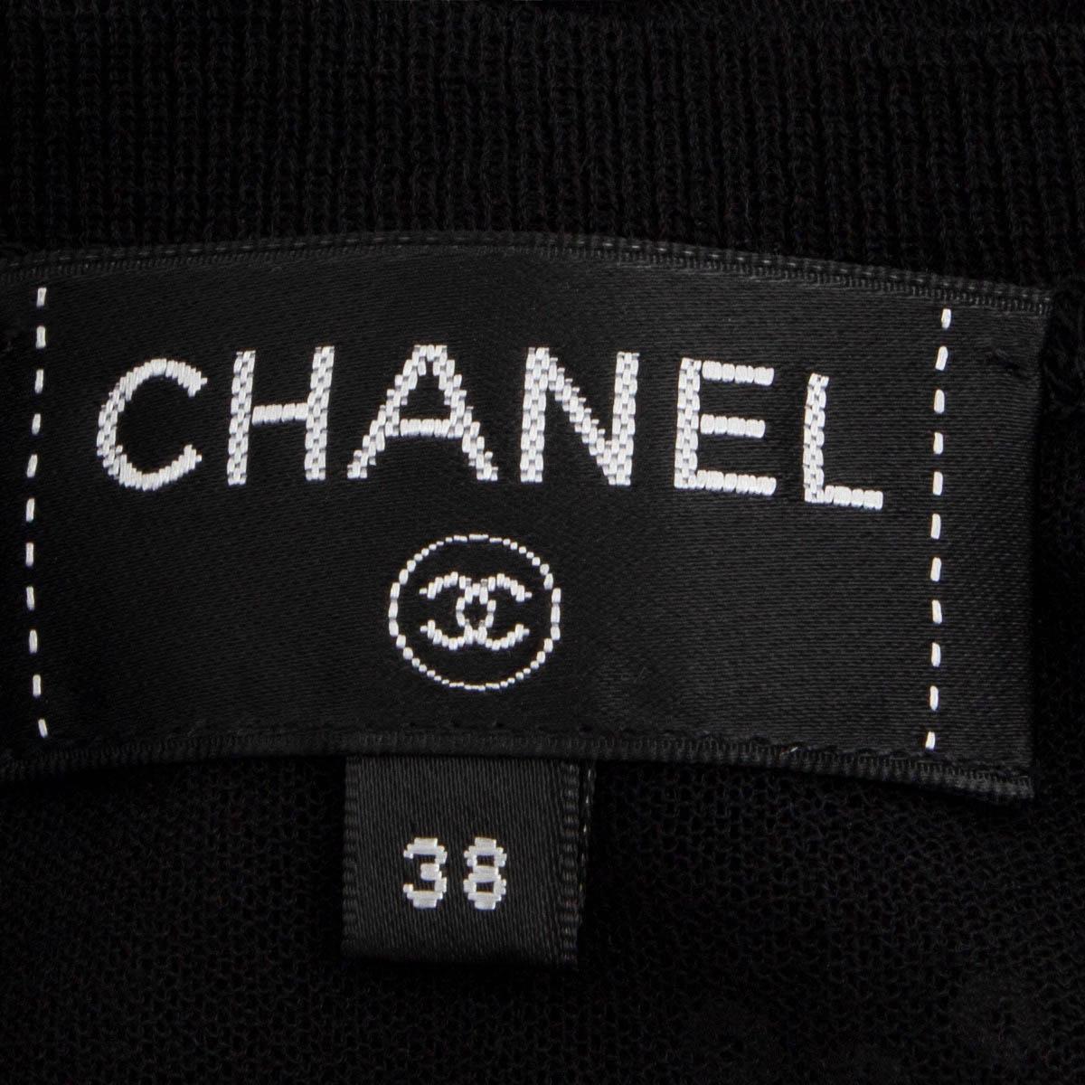 CHANEL black 2017 17P SEQUIN CAMELLIA SHEER SHIFT Dress 38 S For Sale 3