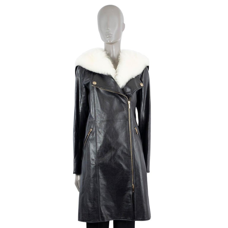 CHANEL black 2018 18A HAMBURG FUR TRIM LEATHER Coat Jacket 38 S