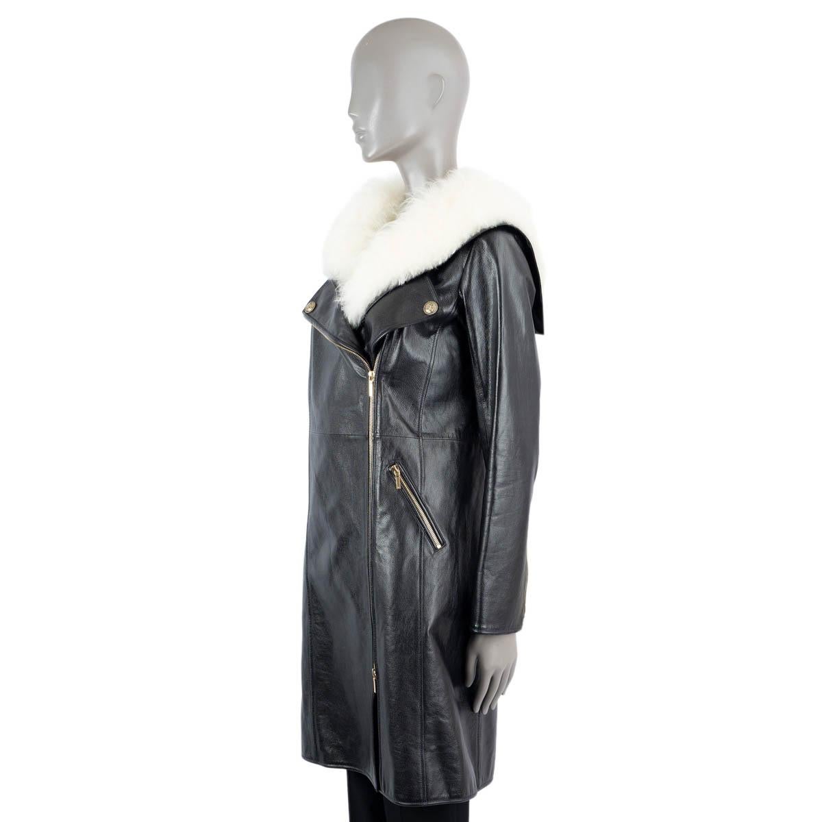 Women's CHANEL black 2018 18A HAMBURG FUR TRIM LEATHER Coat Jacket 38 S For Sale