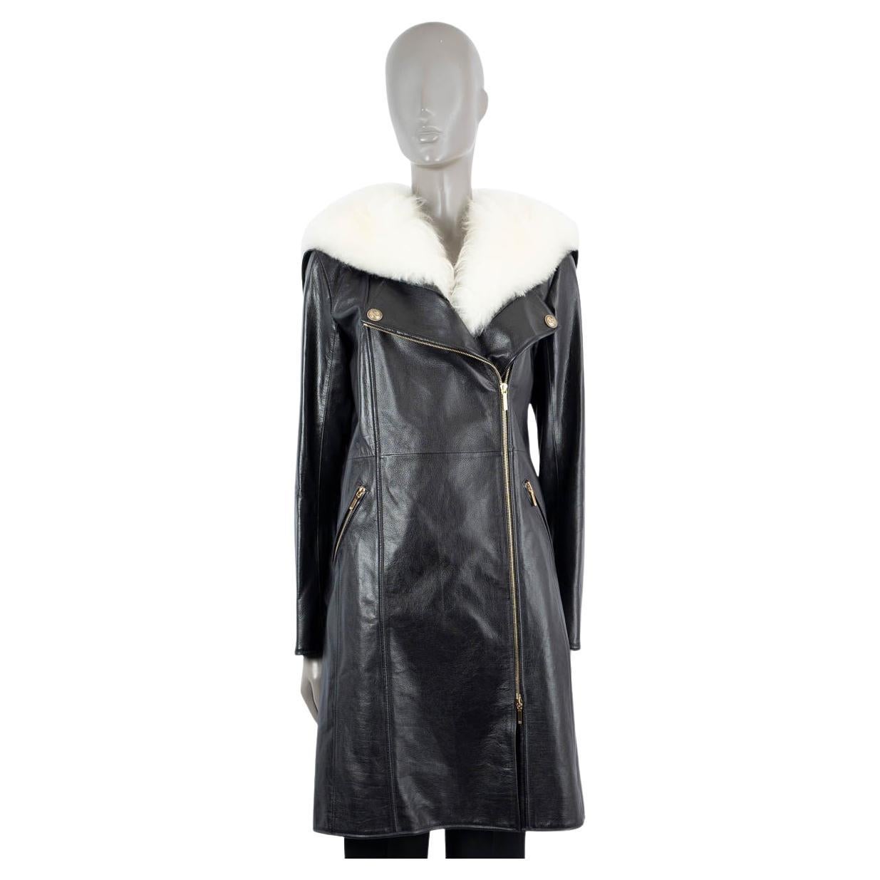 Chanel Black 2018 18A Hamburg Fur Trim Leather Coat Jacket 38 S
