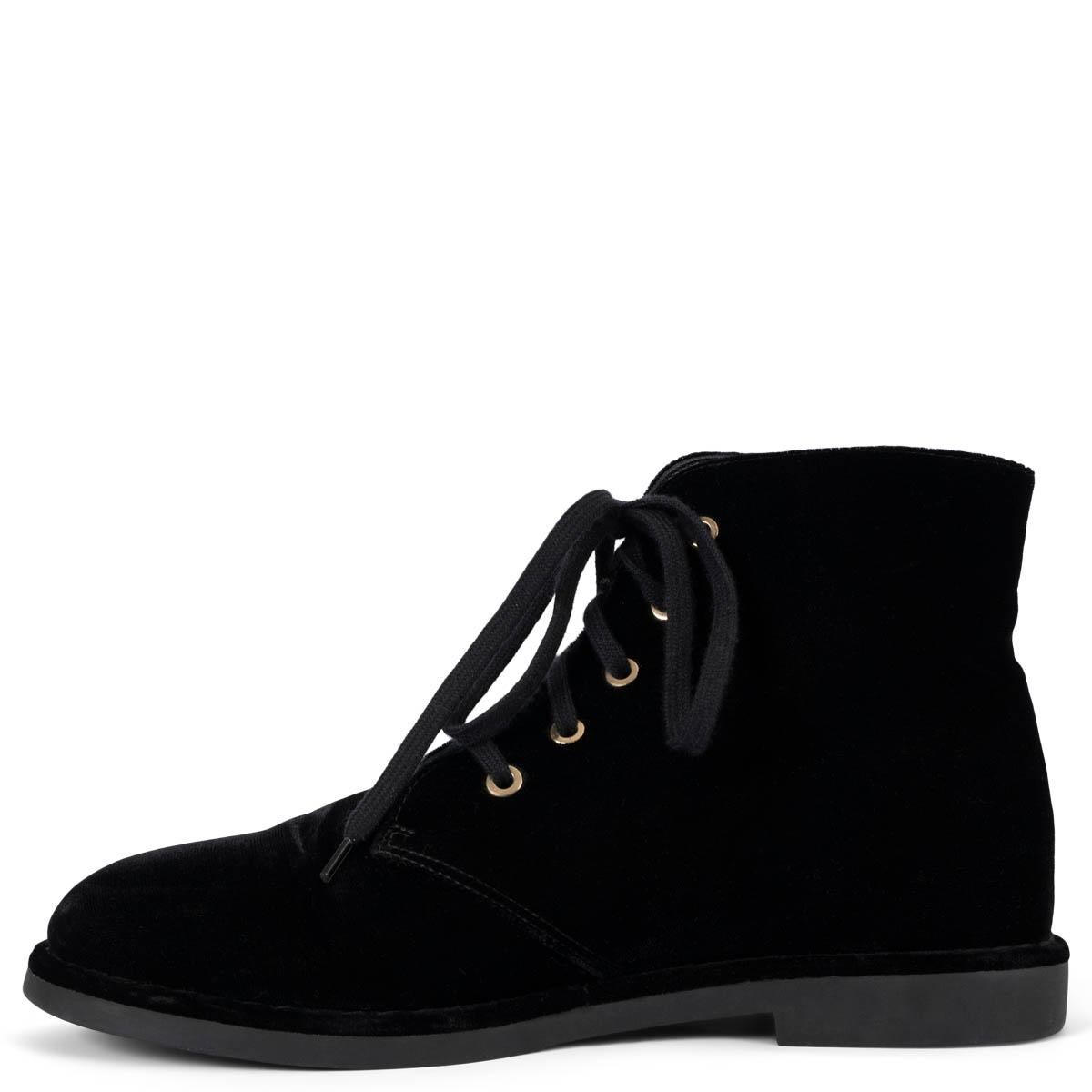 Women's CHANEL black 2018 18A HAMBURG VELVET LACE-UP Ankle Boots Shoes 38.5 For Sale