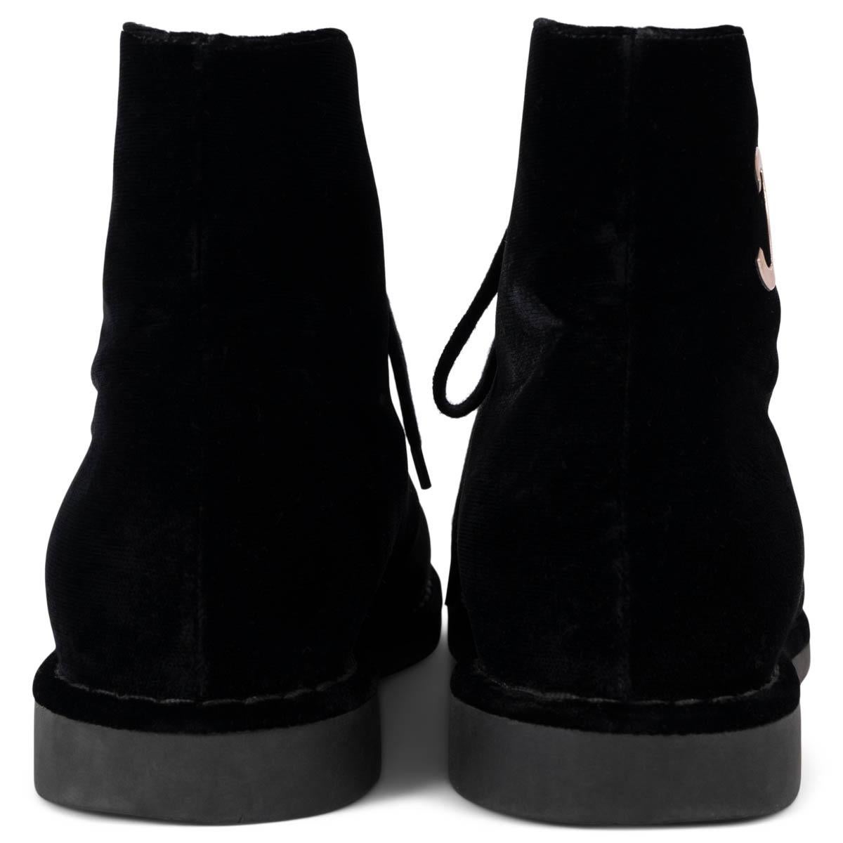 CHANEL black 2018 18A HAMBURG VELVET LACE-UP Ankle Boots Shoes 38.5 For Sale 1
