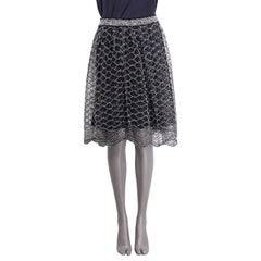 CHANEL black 2018 BEADED FISHNET PLEATED Skirt 38 S
