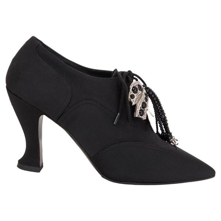 Chanel Bow Ankle Strap Toe Cap Pumps in Black Suede & Satin — UFO
