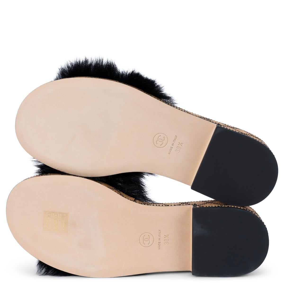 CHANEL black 2022 22B CC SHEARLING Slides Sandals Shoes 38.5 fit 38 For Sale 4