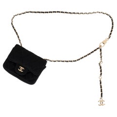 CHANEL black 21C CAPRI QUILTED JERSEY MICRO Belt Bag