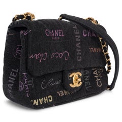 CHANEL black 22P LOGO DENIM MOOD SMALL FLAP Shoulder Bag