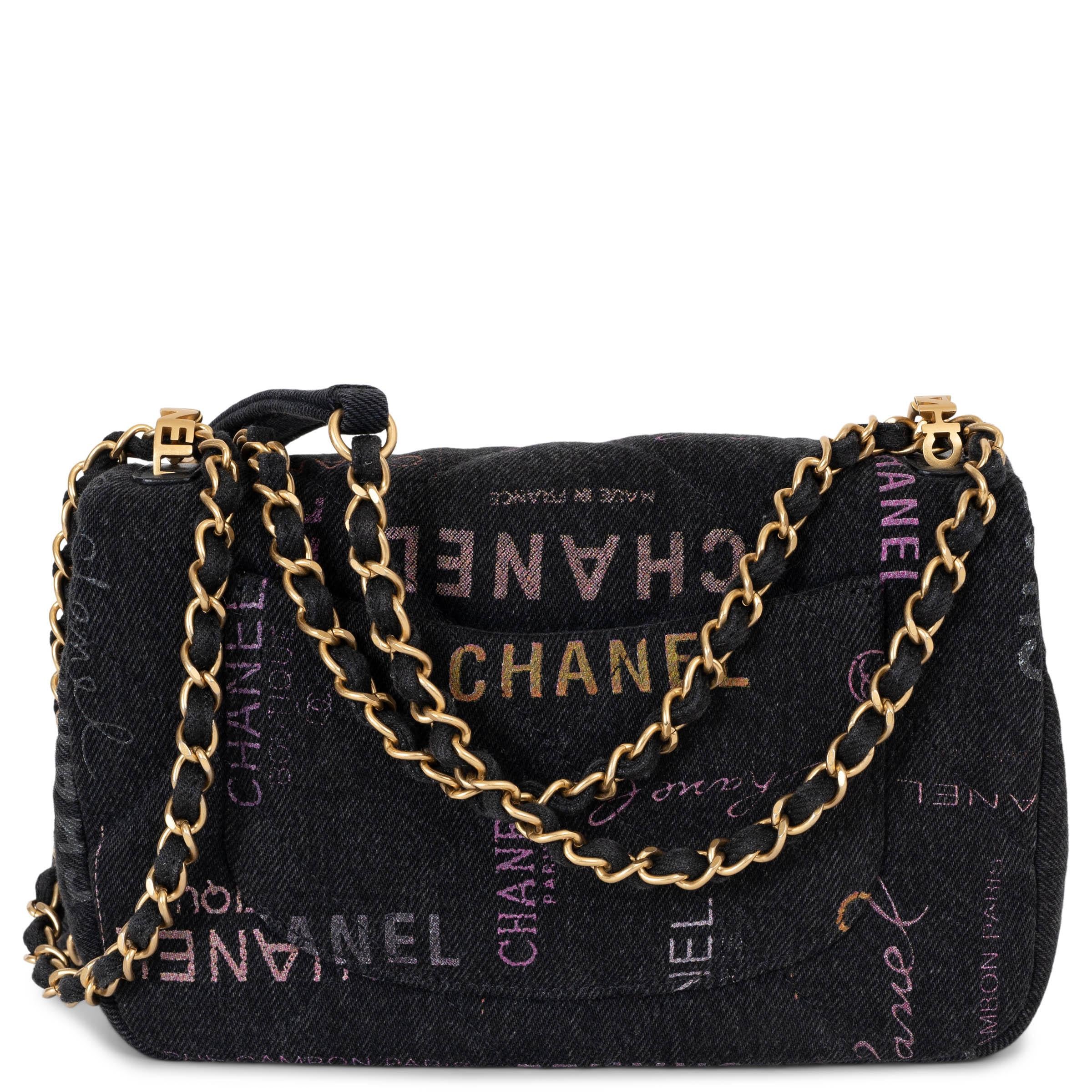 Black CHANEL black 22P LOGO DENIM MOOD SMALL FLAP Shoulder Bag For Sale