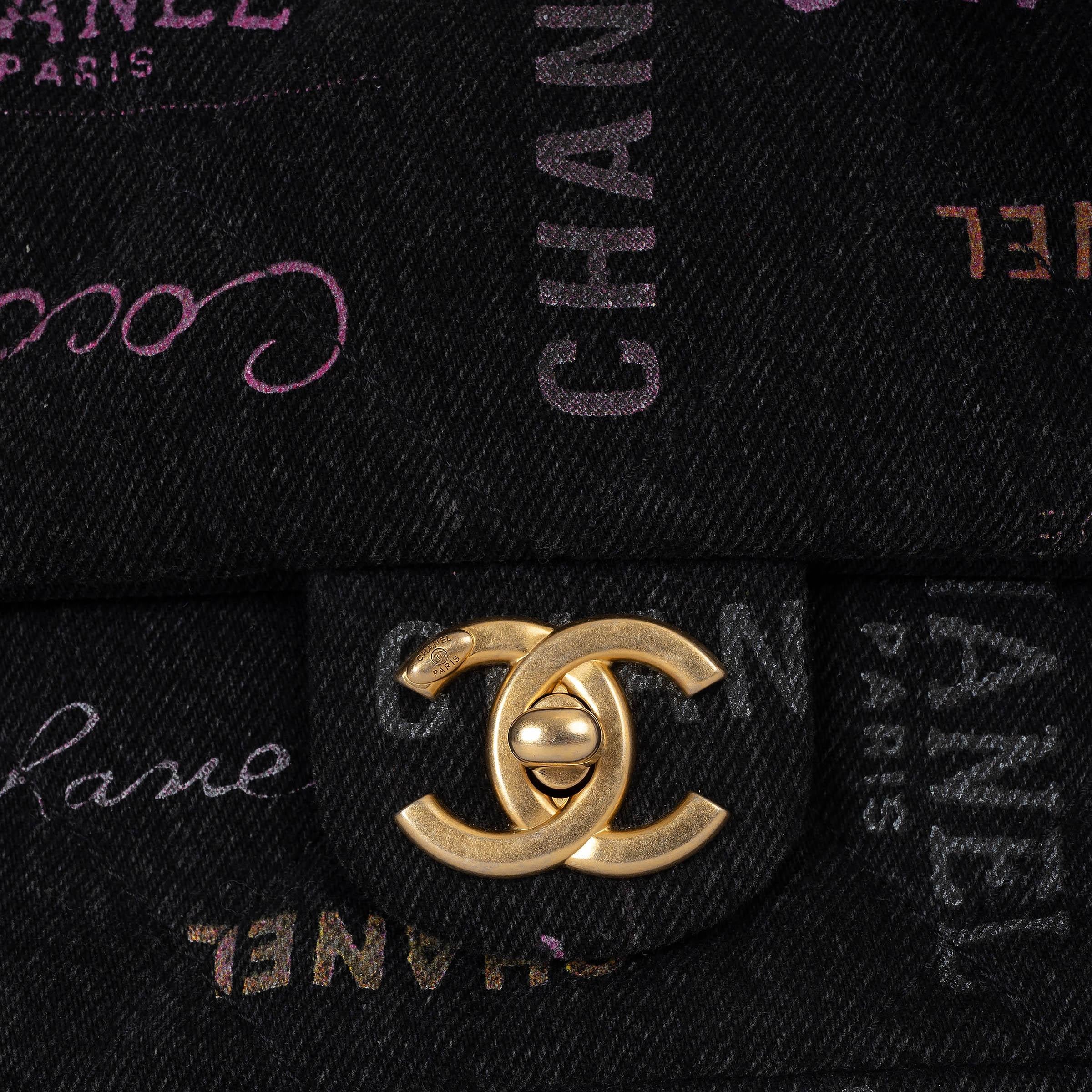 CHANEL black 22P LOGO DENIM MOOD SMALL FLAP Shoulder Bag For Sale 1