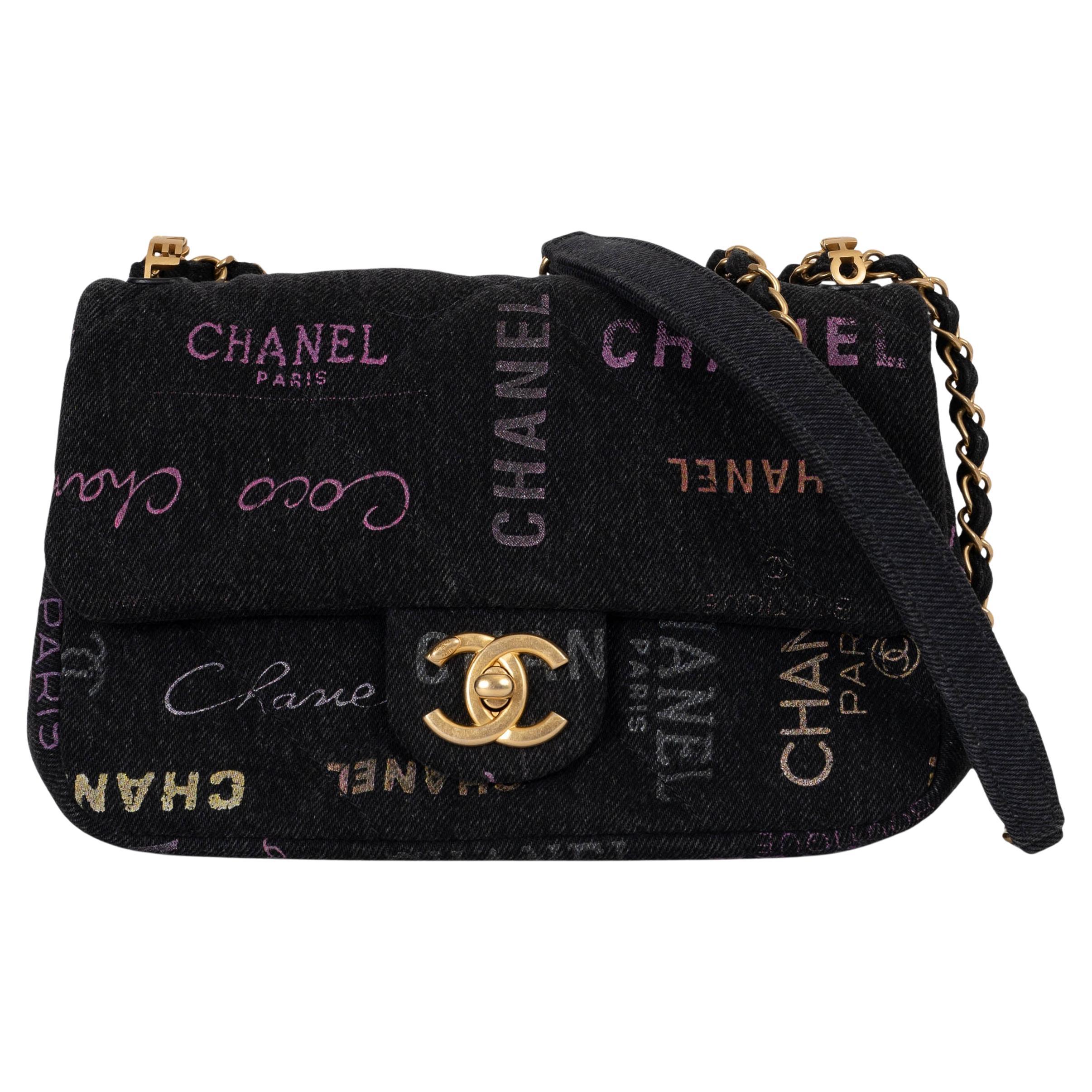 CHANEL black 22P LOGO DENIM MOOD SMALL FLAP Shoulder Bag For Sale