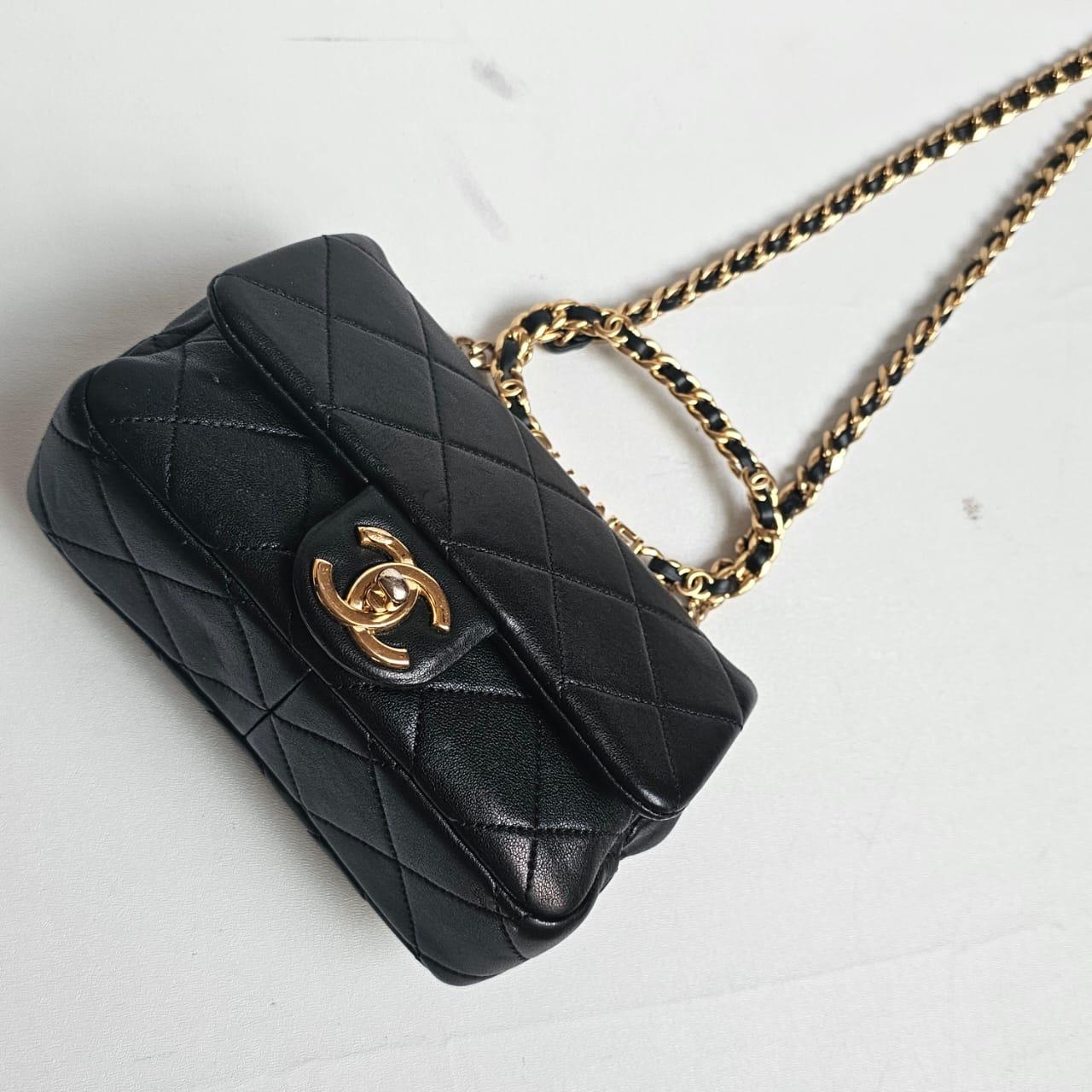 Chanel Black 23C Round Top Handle Mini Crossbody Flap Bag For Sale 6